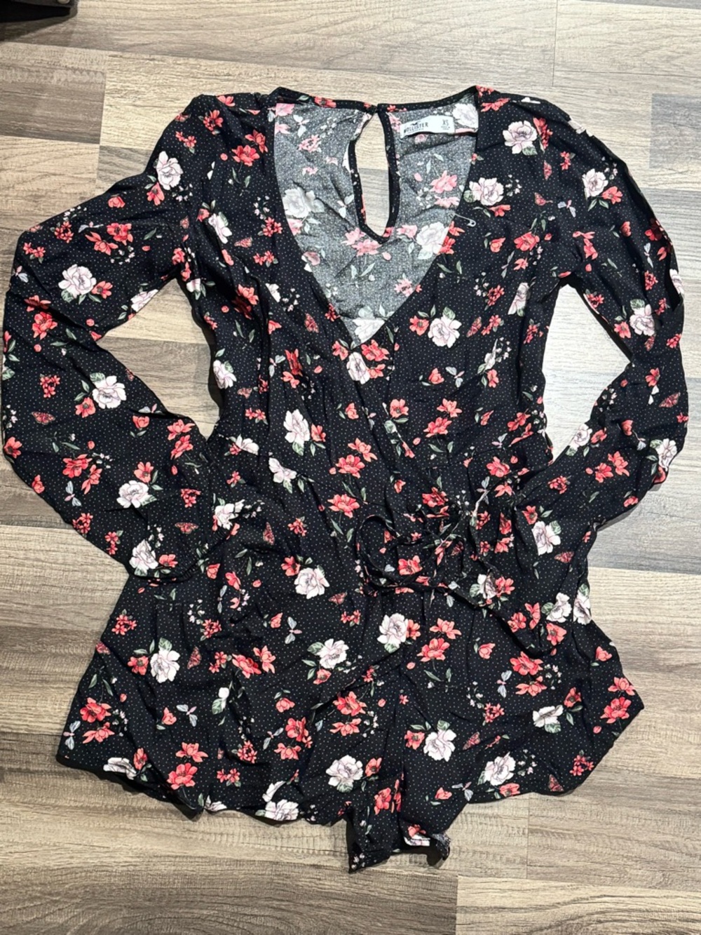 Hollister Black Floral Long-Sleeve Romper